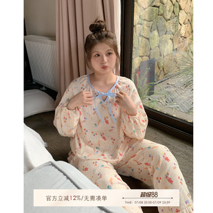 200斤法式 胖mm卡通睡衣純棉長(zhǎng)袖 甜美家居服 家居2024新款 ALIN大碼