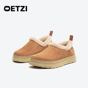 皮毛一體厚底丑萌 一腳蹬樂福鞋 OETZI加絨雪地靴女加厚冬季 豆豆鞋
