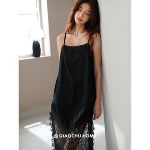 性感睡衣蕾絲花邊可外穿家居服 時尚 僑楚冰絲吊帶睡裙女夏季 薄款