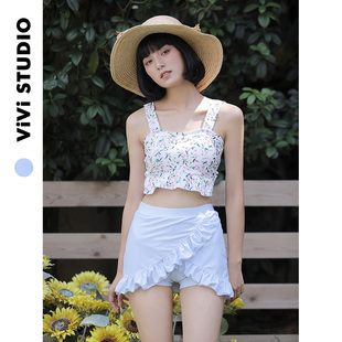 顯瘦裙式 日系清新甜美小碎花泳裝 分體溫泉度假泳衣女 24ss