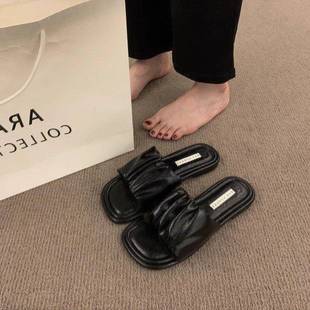 海邊沙灘軟孕婦平底女涼拖鞋 外穿女2025夏外出時尚 一字涼拖鞋 法式