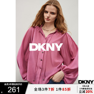 襯衫 DKNY 長袖 女花邊系帶小V領(lǐng)寬松燈籠袖 唐可娜兒25年夏季