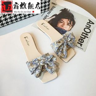 百搭休閑一字拖輕便涼拖鞋 韓版 時尚 女夏外穿2025新款 蝴蝶結涼拖鞋