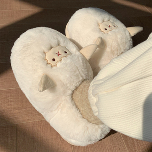 女士冬 月子鞋 學(xué)生少女心臥室保暖厚底毛毛鞋 可愛綿羊全包跟棉拖鞋