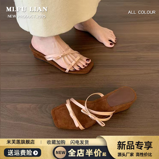 氣質絕美配裙子增高坡跟仙女涼鞋 女夏外穿2025新款 細帶涼拖鞋 法式