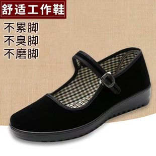 老北京布鞋 正品 女工作鞋 女鞋 媽媽鞋 黑色一字帶平底鞋 斷底包換