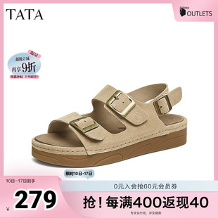 2025夏季 真皮棕色沙灘鞋 新CZS01BL5 女鞋 TATA他她復古厚底勃肯涼鞋