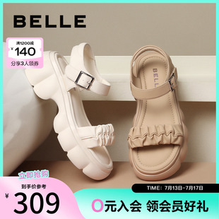 外穿涼鞋 百麗厚底云朵一字帶涼鞋 新款 子夏季 B3X1DBL4 女鞋