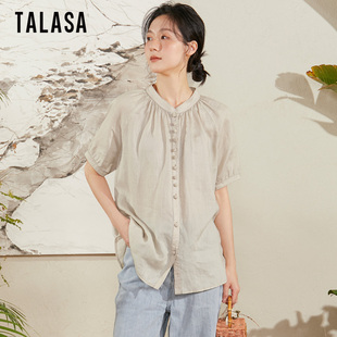 設計感文藝氣質小衫 TALASA苧麻短袖 插肩袖 女2025年夏新款 立領襯衫