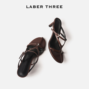 夏極簡慵懶氣質女涼鞋 皮帶扣兩穿羅馬綁帶高跟鞋 法式 LABERTHREE