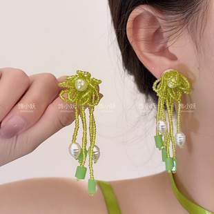 綠野仙蹤～森系氛圍感串珠花朵耳環女春夏海邊度假風夸張耳釘耳飾
