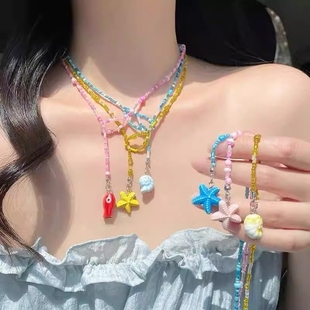 多巴胺彩色串珠海星項(xiàng)鏈女夏天海邊度假風(fēng)鎖骨鏈2025新款 黃色配飾
