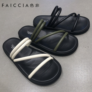 平底圓頭露趾細(xì)帶厚底一字涼拖B702 新款 清倉(cāng)色非拖鞋 女2024年夏季