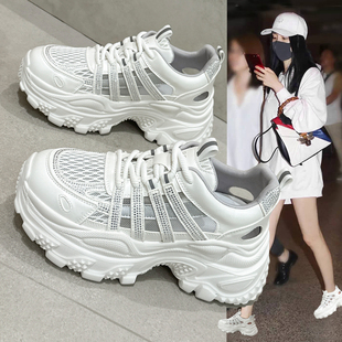 包頭運動老爹涼鞋 水鉆鏤空厚底增高休閑鞋 女2025新款 時尚 爆款 夏季