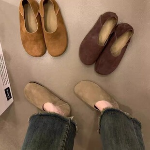 軟底豆豆鞋 兩穿勃肯鞋 女2025春秋新款 復(fù)古圓頭一腳蹬厚底單鞋
