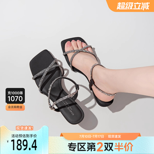女2025夏季 空鞋 新款 一字帶氣質細跟時尚 甜美法式 戈美其高跟涼鞋