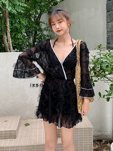 溫泉泳裝 分體三件套小胸鋼托聚攏遮肉顯瘦大碼 裙式 泳衣女2023新款