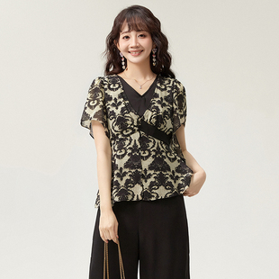 顯瘦襯衫 上衣修身 女 高端FQ系列精致提花短袖 2025年夏Outlets正品