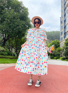寬松顯瘦娃娃領初戀甜美裙子 韓版 可愛減齡泡泡袖 碎花連衣裙女夏季