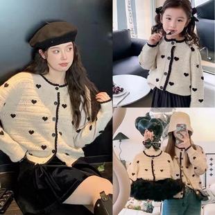 洋氣愛心鏤空開衫 親子裝 母女裝 春裝 潮 針織外套一家三口嬰兒全家款