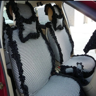 通用座套車座墊 訂制蕾絲花邊四季 女神款 千鳥格子全包汽車坐墊套