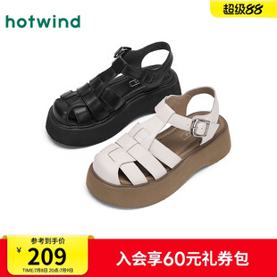 女鞋 純色復(fù)古松糕底鞋 2025年夏季 女士時尚 子 新款 熱風(fēng)包頭羅馬涼鞋