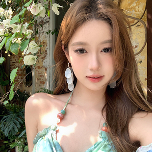 度假貝殼流蘇耳環夏日海邊拍照出片耳飾配飾 氧氣風鈴 蜜桃茶