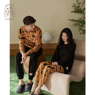 男圓領(lǐng)套頭休閑春秋休閑家居服套裝 妮狄婭情侶睡衣女秋季 純棉長(zhǎng)袖