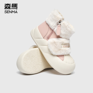森馬雪地靴女冬加絨加厚防水防滑鞋 子可愛厚底短靴增高顯腳小棉鞋