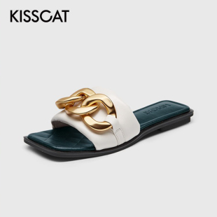 女KA21330 KISS 方頭羊皮金屬扣一字型露趾拖鞋 接吻貓夏季 CAT
