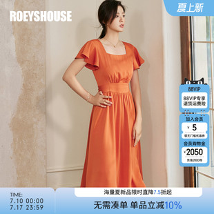 氣質方領收腰中長裙10853 新款 羅衣法式 系帶大擺連衣裙女2025夏季