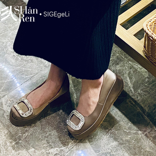 女松糕厚底休閑鞋 綢緞水鉆方頭淺口單鞋 女 小個子款 SHANGEN巨高級