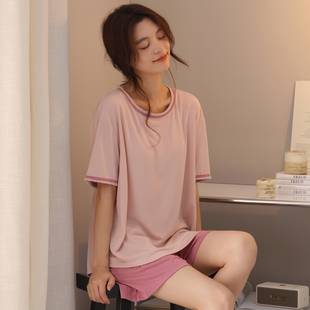 舒適外穿棉綢寬松慵懶松弛家居服 薄款 帶胸墊莫代爾睡衣女夏款 短袖