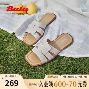羊皮舒適軟底外穿涼拖ARP17BT4 商場(chǎng)新款 Bata羅馬假日拖鞋 夏季