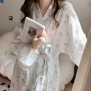 云朵棉睡衣浴衣晨袍可愛睡裙碎花家居服 春秋季 睡袍女夏季 和服長袖
