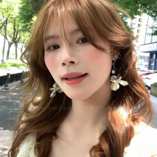 海邊度假風高級感耳釘無耳洞耳飾 耳環(huán)耳夾女夏天新款 法式 花朵長款