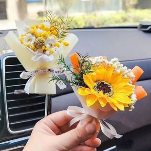 車載香薰出風口香水創意永生干花束汽車裝 飾擺件空調香氛夾玫瑰花