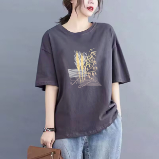 寬松上衣潮 t恤女簡約百搭夏季 外貿出口清倉撿漏100%純棉短袖 時尚
