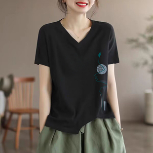 顯瘦上衣洋氣百搭體恤衫 100%純棉外貿清倉時尚 大碼 t恤女夏裝 短袖