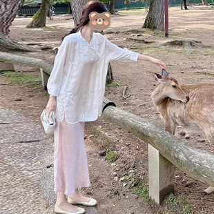 穿搭一整套半身裙兩件套 女高級感輕奢夏季 新中式 國風防曬上衣套裝