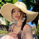 蕾絲蝴蝶結大帽檐沙灘草帽女2025年春新款 海邊遮陽防曬太陽帽子潮