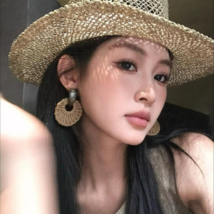 夏季 復古草編圓環耳環女夸張大氣度假風耳飾波西米亞民族風耳釘