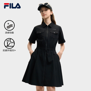 裙 收腰中長裙子涼感防曬翻領工裝 FILA斐樂連衣裙女2025夏新款 女裝