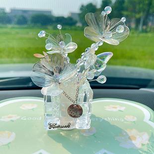 一路生花車載擺飾水晶花朵飾品中控擺臺女生車內裝 飾用品汽車擺件