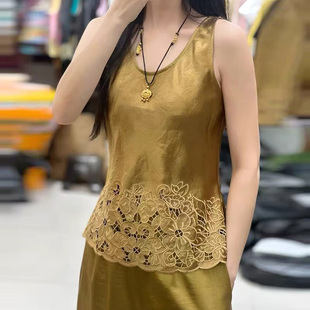 外穿吊帶背心 醋酸提花鏤空內(nèi)搭無袖 清倉撿漏 買手店專柜外貿(mào)女裝