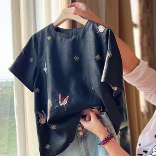 T恤 國風(fēng)復(fù)古刺繡提花短袖 清倉撿漏 買手店專柜外貿(mào)韓系穿搭新中式