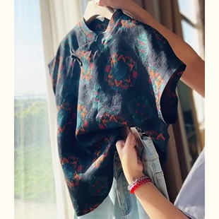 襯衫 國(guó)風(fēng)高級(jí)感印花短袖 買手店專柜外貿(mào)韓系穿搭新中式 清倉(cāng)撿漏