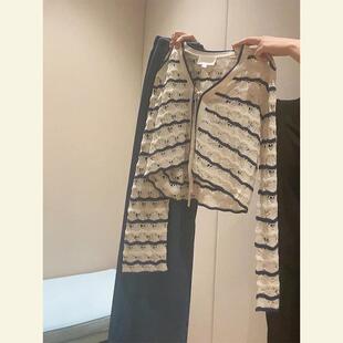 女 韓系穿搭小個子炸街減齡條紋開衫 清倉撿漏 買手店外貿(mào)專柜女裝