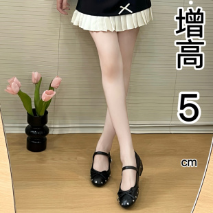 女軟底顯瘦氣質單鞋 鉚釘蝴蝶結瑪麗珍鞋 法式 小個子內增高女鞋