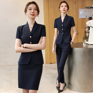 女士正裝 白領上班短袖 夏天時尚 小西裝 工作服薄 韓版 詩璐雅職業套裝